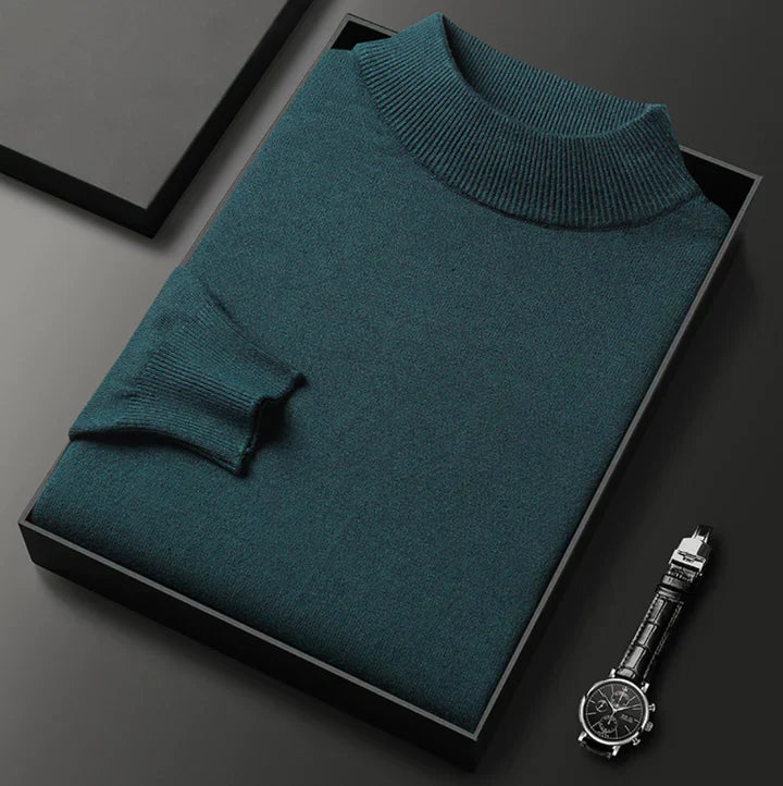 Men's plain turtleneck sweater with ribbed collar and cuffs