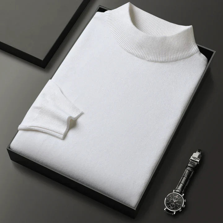 Men's plain turtleneck sweater with ribbed collar and cuffs