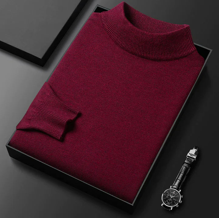 Men's plain turtleneck sweater with ribbed collar and cuffs