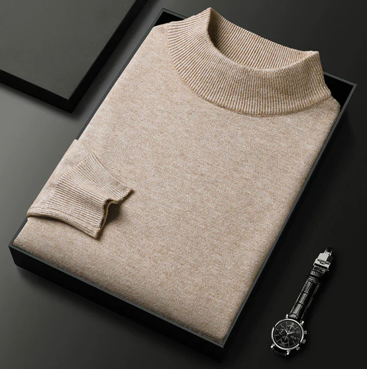 Men's plain turtleneck sweater with ribbed collar and cuffs