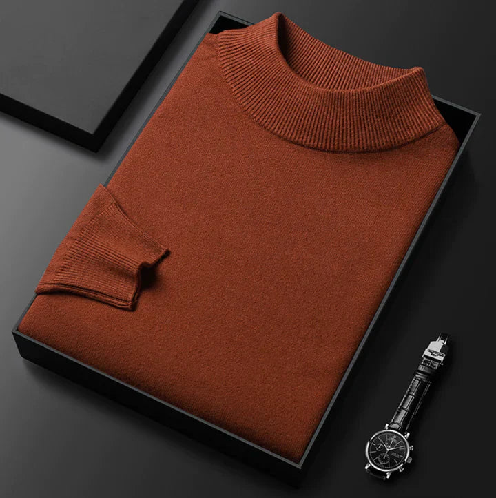 Men's plain turtleneck sweater with ribbed collar and cuffs