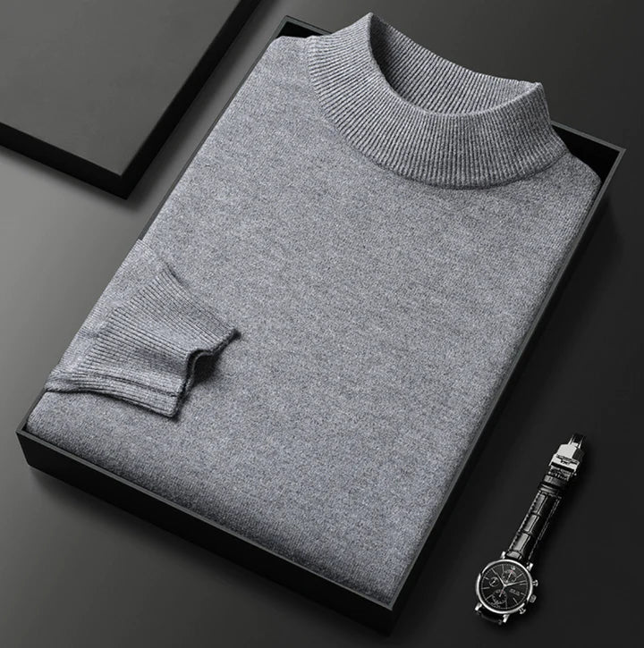 Men's plain turtleneck sweater with ribbed collar and cuffs