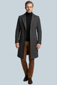 Men's long slim fit coat with notched lapels, button front and side pockets
