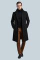 Men's long slim fit coat with notched lapels, button front and side pockets