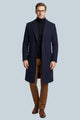 Men's long slim fit coat with notched lapels, button front and side pockets