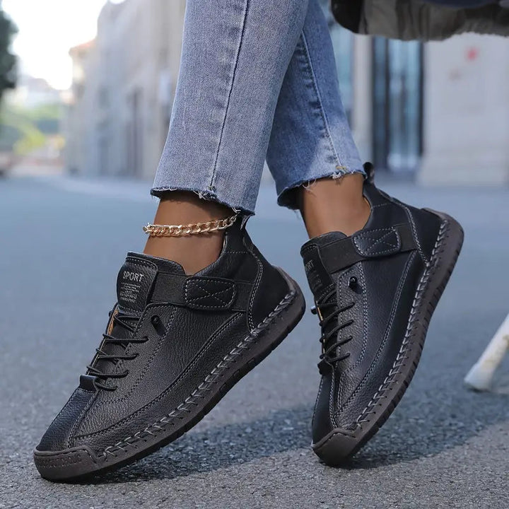 Unisex lace-up high-top sneakers with round toes and flat soles