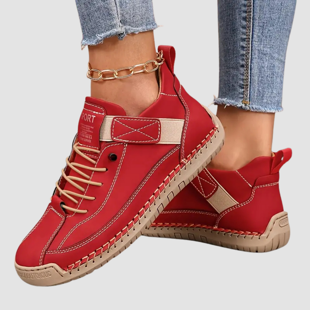 Unisex lace-up high-top sneakers with round toes and flat soles