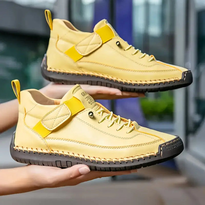Unisex lace-up high-top sneakers with round toes and flat soles