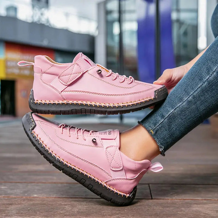Unisex lace-up high-top sneakers with round toes and flat soles