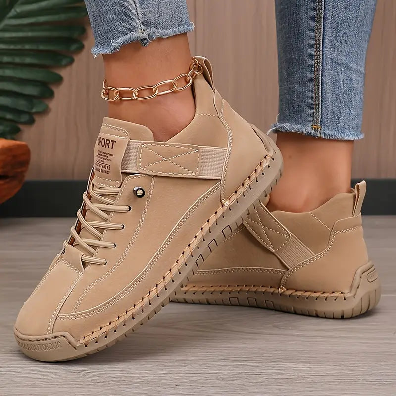 Unisex lace-up high-top sneakers with round toes and flat soles