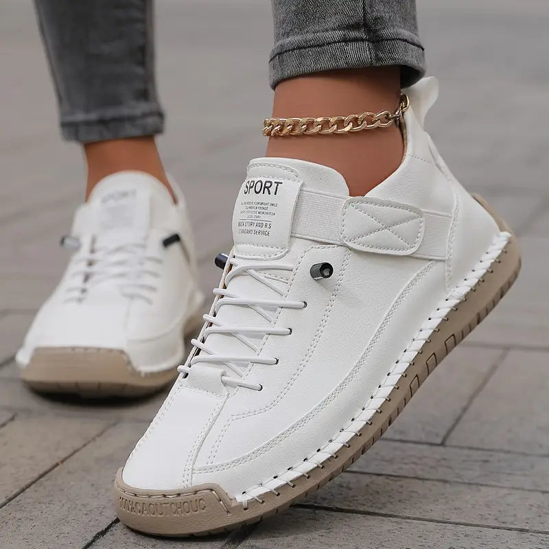 Unisex lace-up high-top sneakers with round toes and flat soles