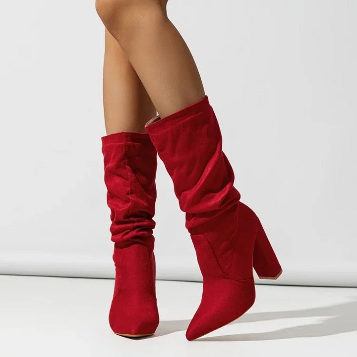 Women's Mid-Calf Slouchy Boots in Red - View 5 | Bellmere