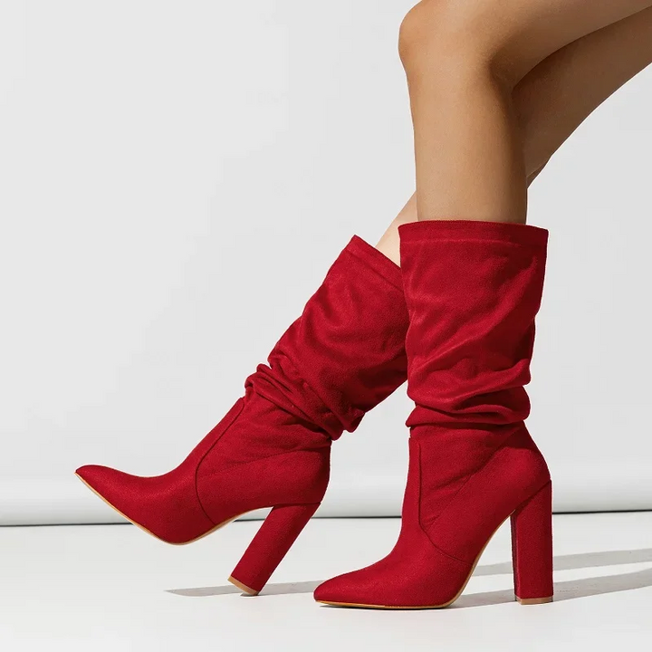 Women's Mid-Calf Slouchy Boots in Red | Bellmere