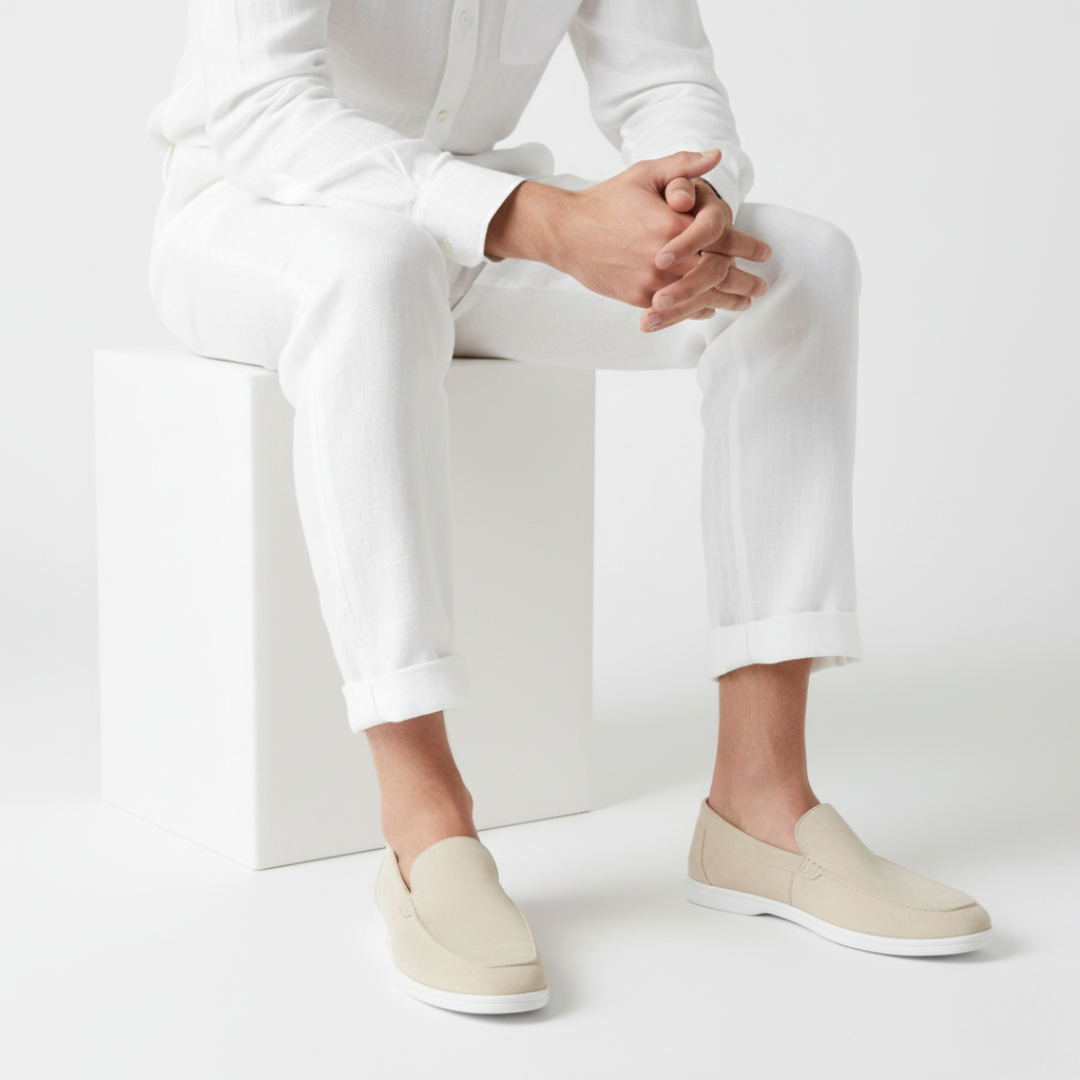 Men's slip-on moc toe loafers with contrast flat soles