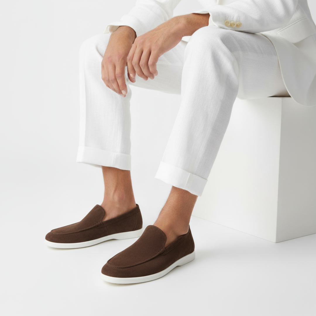 Men's slip-on moc toe loafers with contrast flat soles
