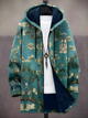 Unisex blue-green floral zip-up hoodie with hood and long sleeves