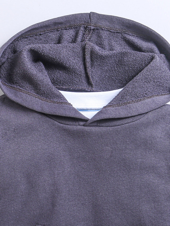 Layered hooded top with striped sleeves and cuffed joggers set