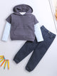 Layered hooded top with striped sleeves and cuffed joggers set