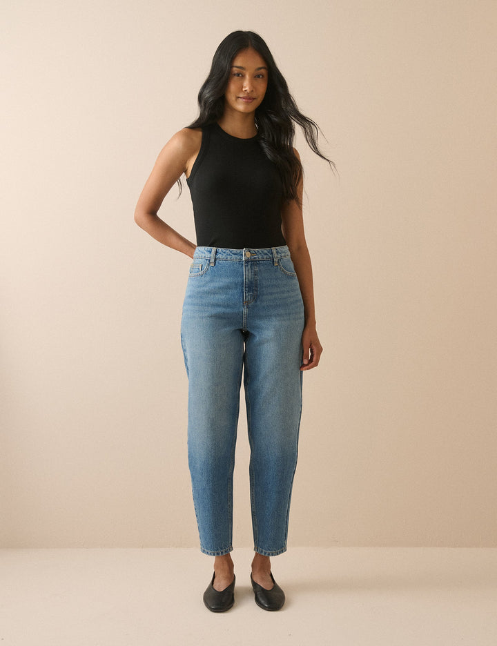 Women's blue high-rise cropped barrel leg jeans
