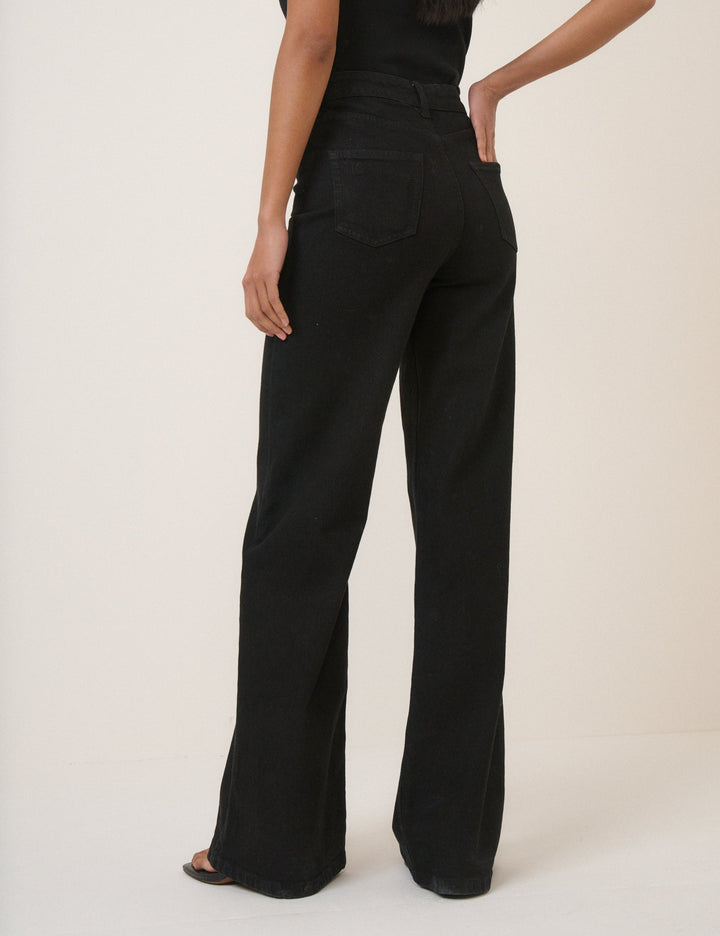 Women's black high-rise wide-leg jeans with full-length hems