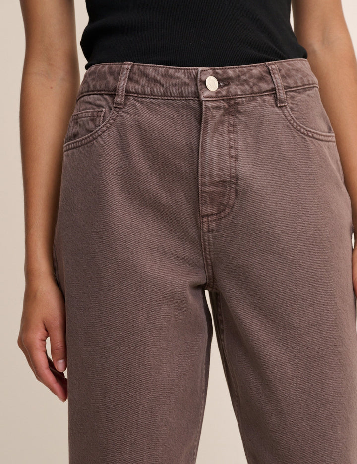Women's brown high-rise cropped barrel leg jeans