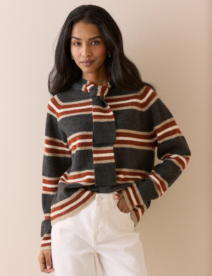 Women's charcoal grey striped hooded jumper with long sleeves