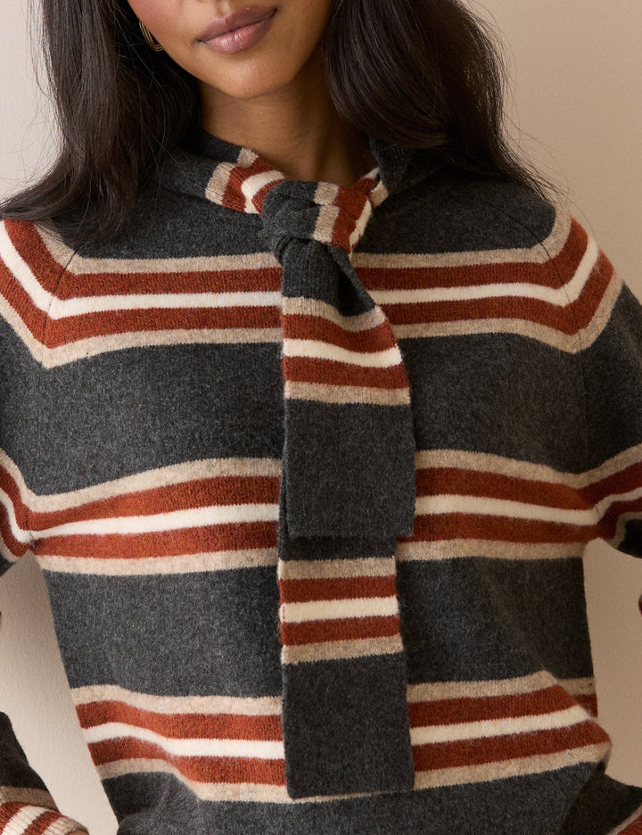 Women's charcoal grey striped hooded jumper with long sleeves