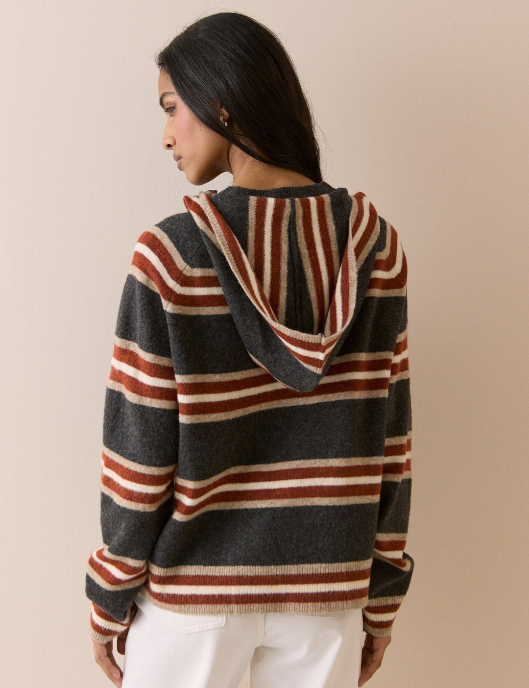Women's charcoal grey striped hooded jumper with long sleeves