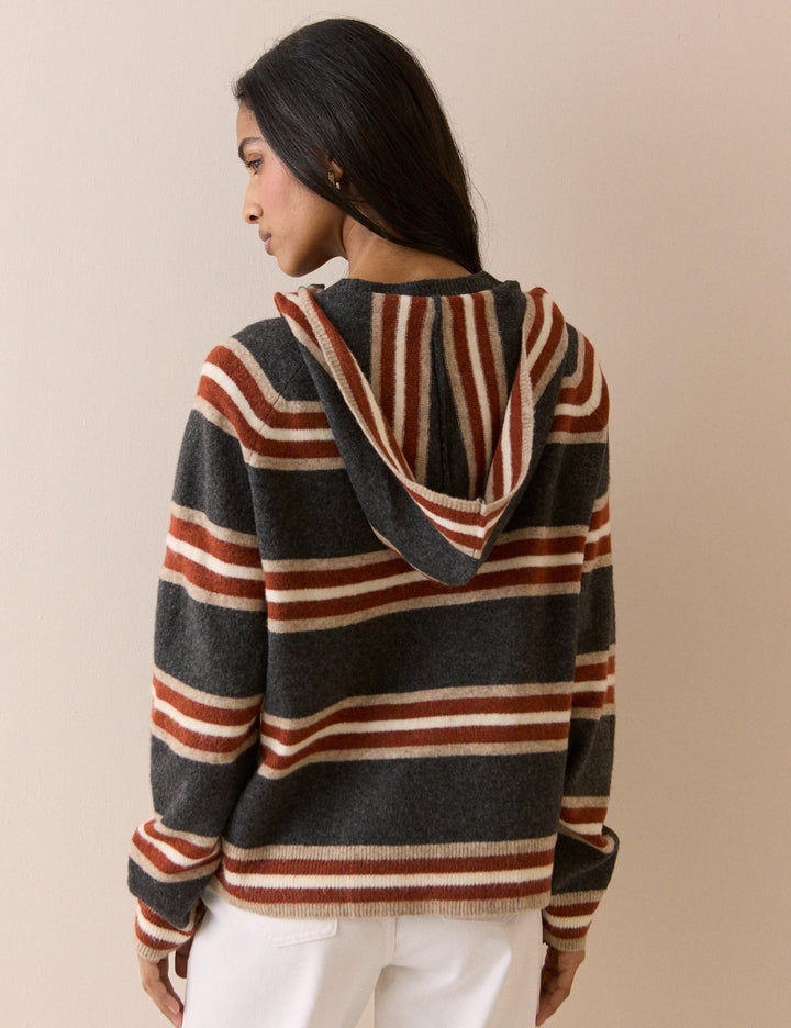 Women's charcoal grey striped hooded jumper with long sleeves