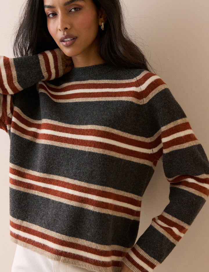 Women's charcoal grey striped hooded jumper with long sleeves