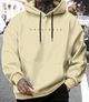Men's pullover hoodie with drawstring hood, long sleeves, kangaroo pocket and chest text graphic