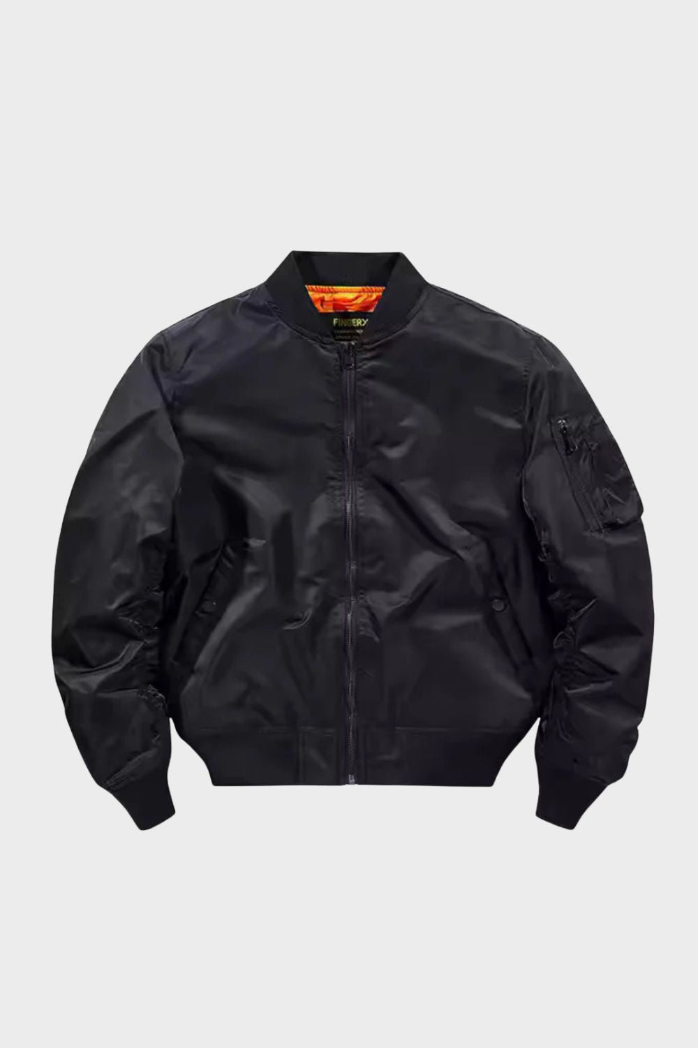 Men's full zip bomber jacket with ribbed trim and sleeve utility pocket