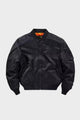 Men's full zip bomber jacket with ribbed trim and sleeve utility pocket