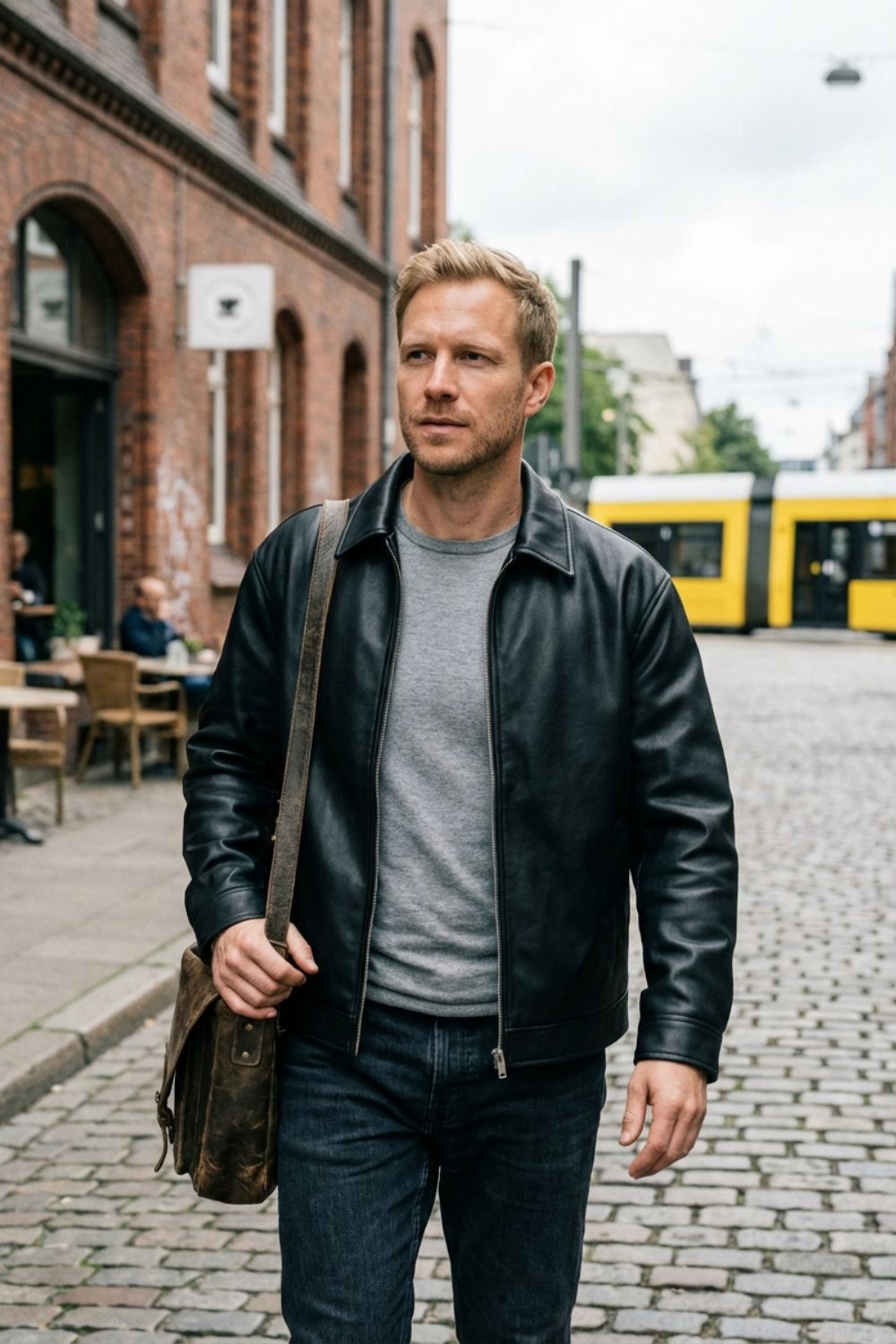 Black zip-front jacket with point collar