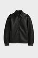 Black zip-front jacket with point collar
