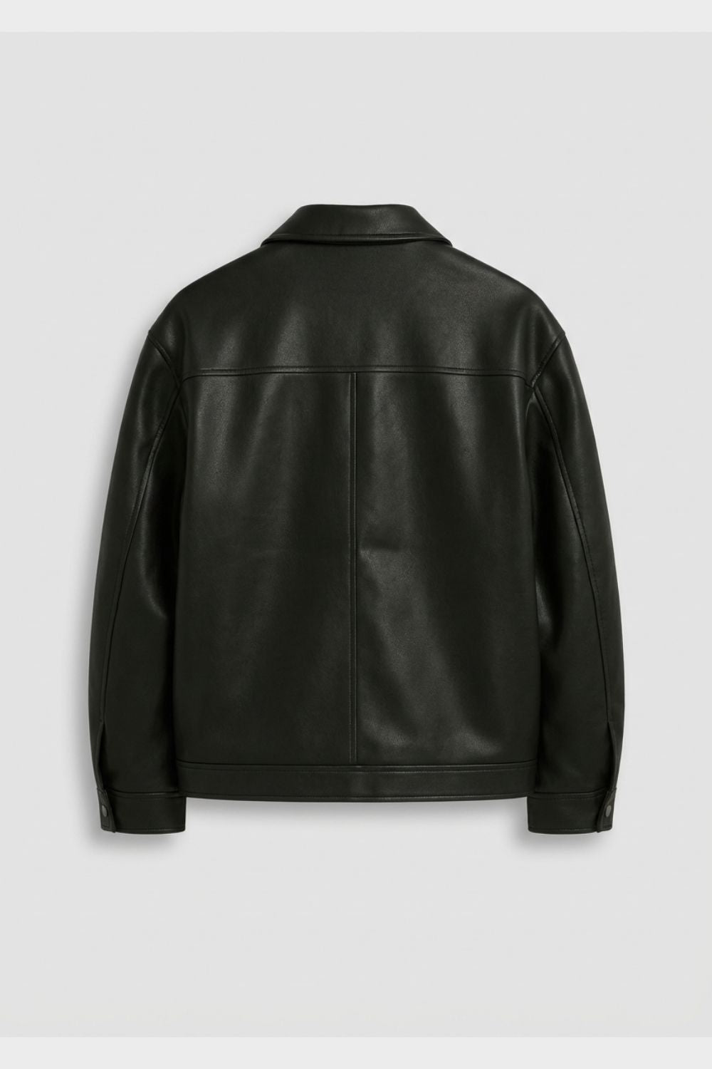 Black zip-front jacket with point collar
