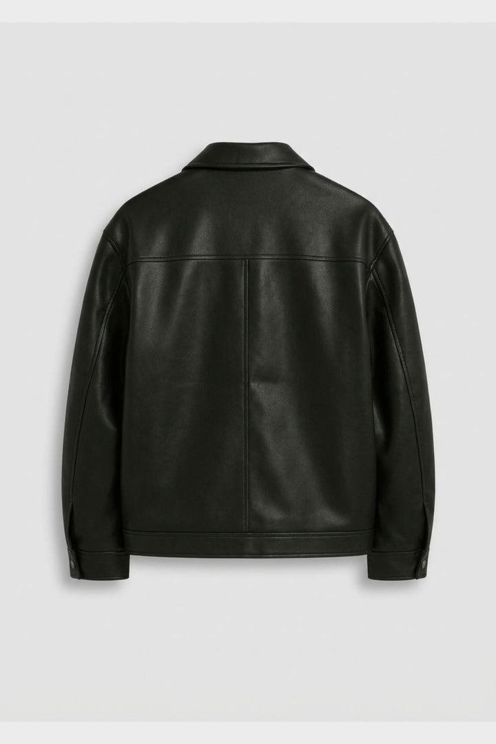 Black zip-front jacket with point collar