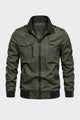 Men's utility jacket with stand collar, zip front, chest pockets and ribbed trim