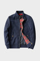Men's bomber jacket with stand collar, zip front and red checked lining