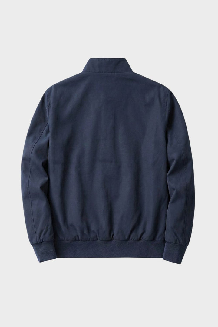 Men's bomber jacket with stand collar, zip front and red checked lining