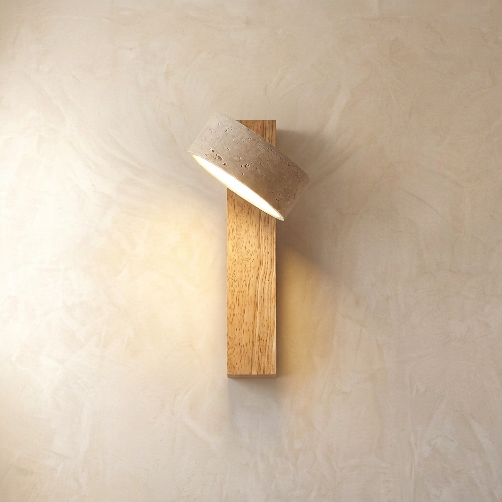 Adjustable wall light with a natural travertine stone finish