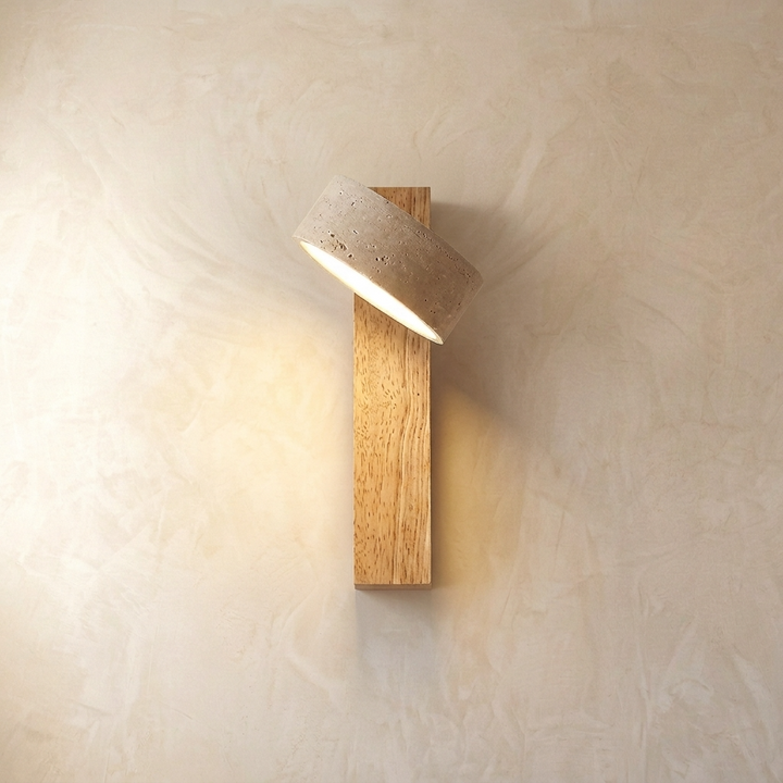 Adjustable wall light with a natural travertine stone finish