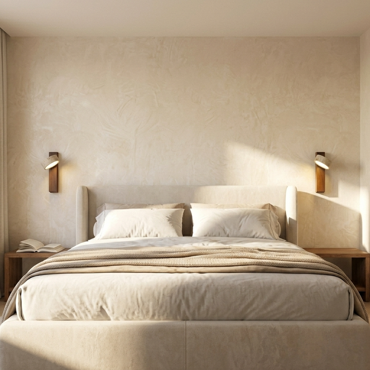 Adjustable wall light with a natural travertine stone finish