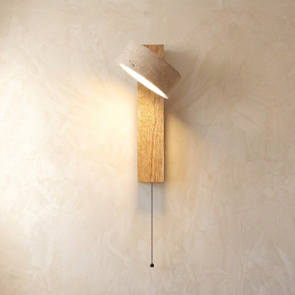 Adjustable wall light with a natural travertine stone finish