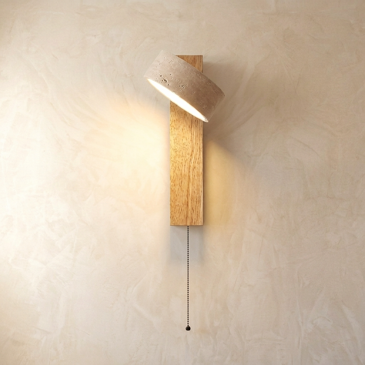 Adjustable wall light with a natural travertine stone finish