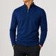 Men's long-sleeve zip-up mock neck sweater with ribbed trims
