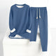 Women's two-piece lounge set with long-sleeve crew neck top and drawstring trousers