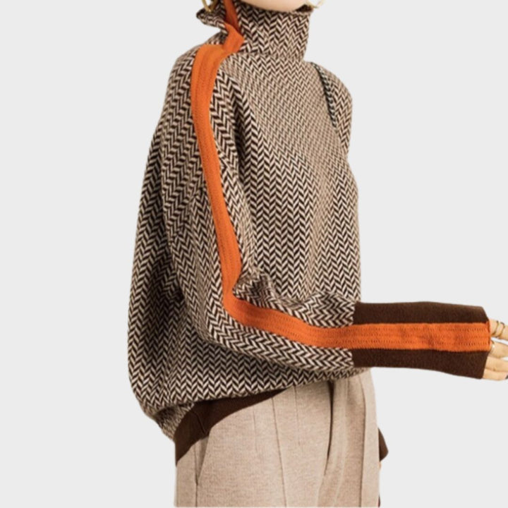 Women's Herringbone Turtleneck in Orange - View 3 | Bellmere