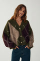 Women's multicolour argyle knit cardigan with V-neck and button front