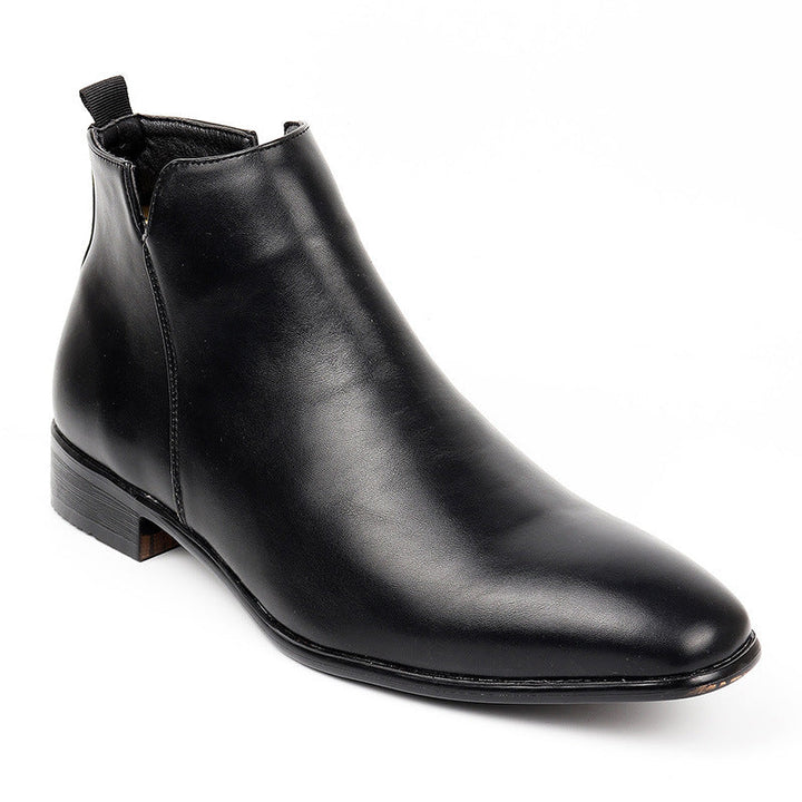 Men's ankle-height Chelsea boots with side zipper and low heel